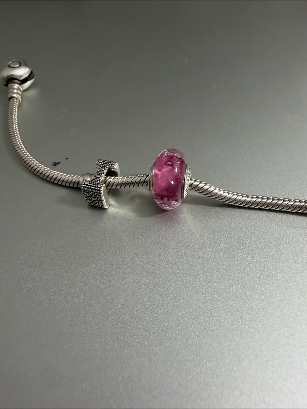 Pink clear glittery glass murano pandora charm